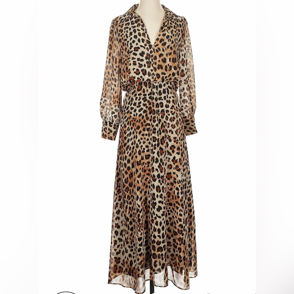 Zara leopard print V-neck midi dress